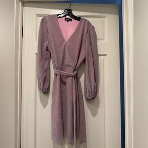 Sam Edelman Pink Shimmer Long Sleeve Wrap Dress